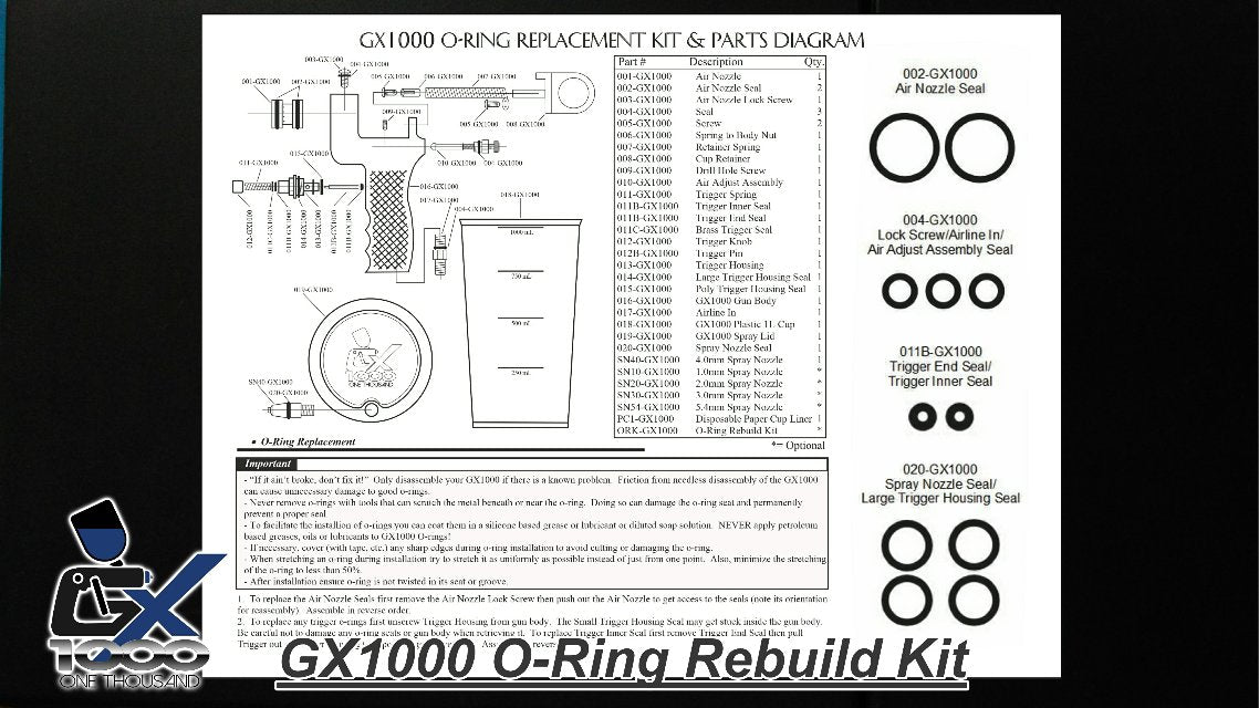 O-ring Rebuild Kit for GX1000 Cup Gun Gelcoat Spray Gun