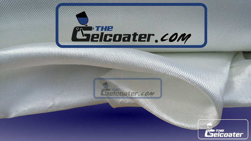 the gelcoater dot com logo on top of beautiful shiny folded fiberglass cloth