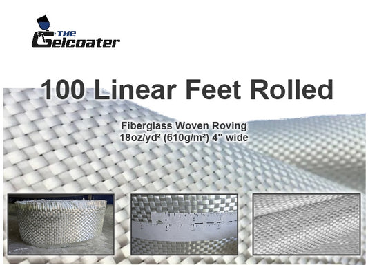 100 Feet of 4" wide, 18oz/yd² (610g/m²), Fiberglass Woven Roving