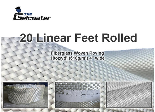 20 Feet of 4" wide, 18oz/yd² (610g/m²), Fiberglass Woven Roving