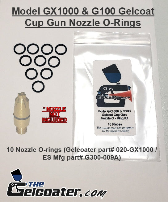 10 Piece ES Manufacturing G100-6 & GX1000 Gelcoat Cup / Dump Gun Nozzle O-ring Set