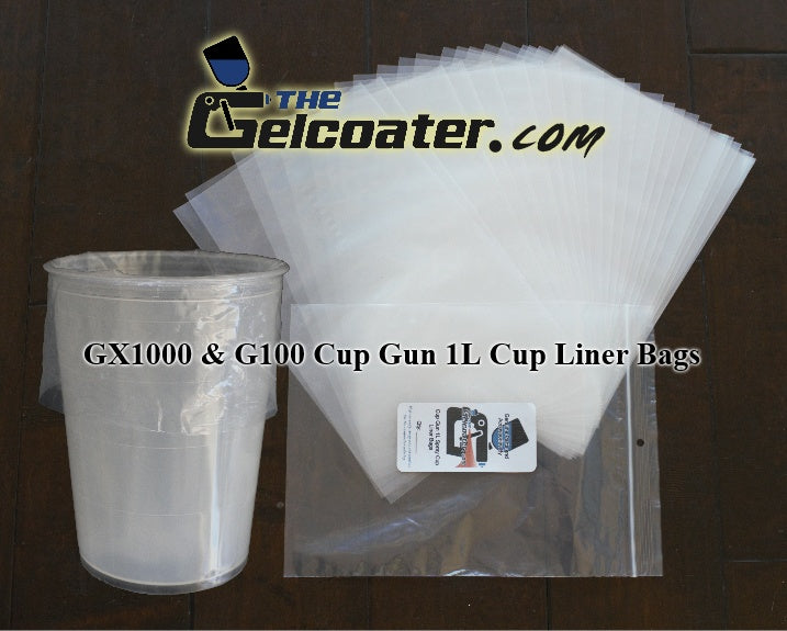 1 liter bags spread out beside cup with liner inside