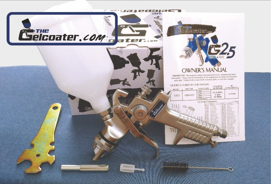 G-Two-Five (G2.5) HVLP Gelcoat & Resin Spray Gun with 1.4mm to 2.5mm Nozzle Sizes
