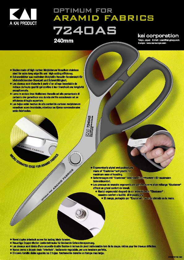 Kai 7000 Professional Series 7240-AS 9.5" (24cm) Premium Kevlar & Aramid Scissors / Shears