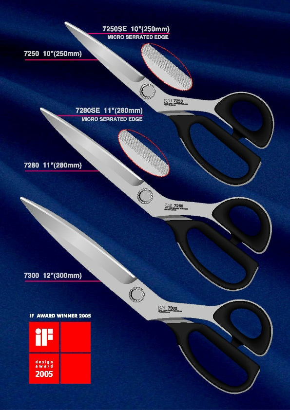 Left Handed Kai 7250L Professional Series 10" 25cm Premium Dressmaker & Fiberglass Scissors / Shears