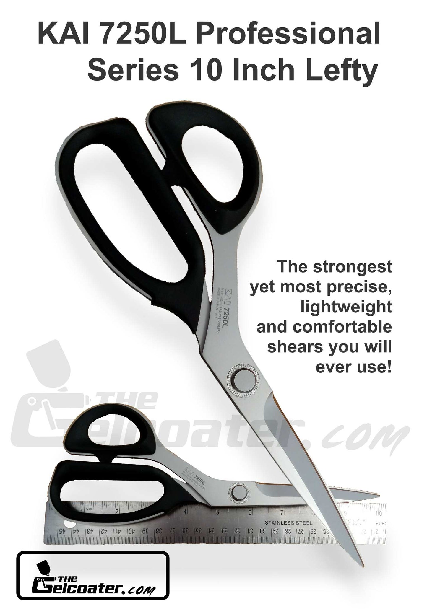 Left Handed Kai 7250L Professional Series 10" 25cm Premium Dressmaker & Fiberglass Scissors / Shears